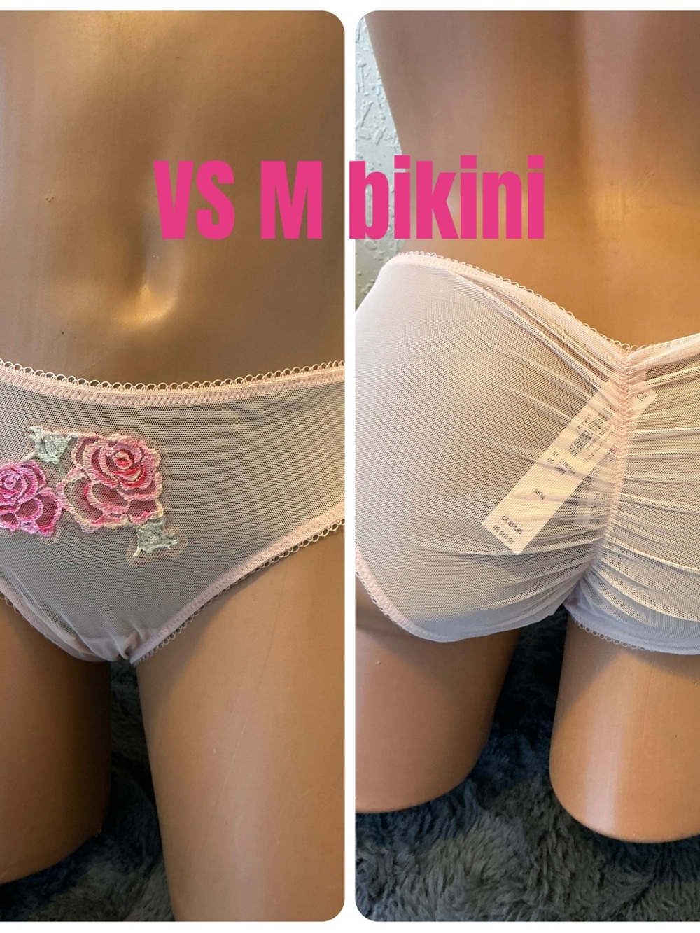 Victoria's Secret Light Pink Bikini Panty with Rose Appliqué